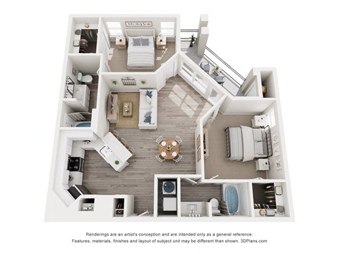 Floor plan for 2 beds, 2 baths, 1126 sqft